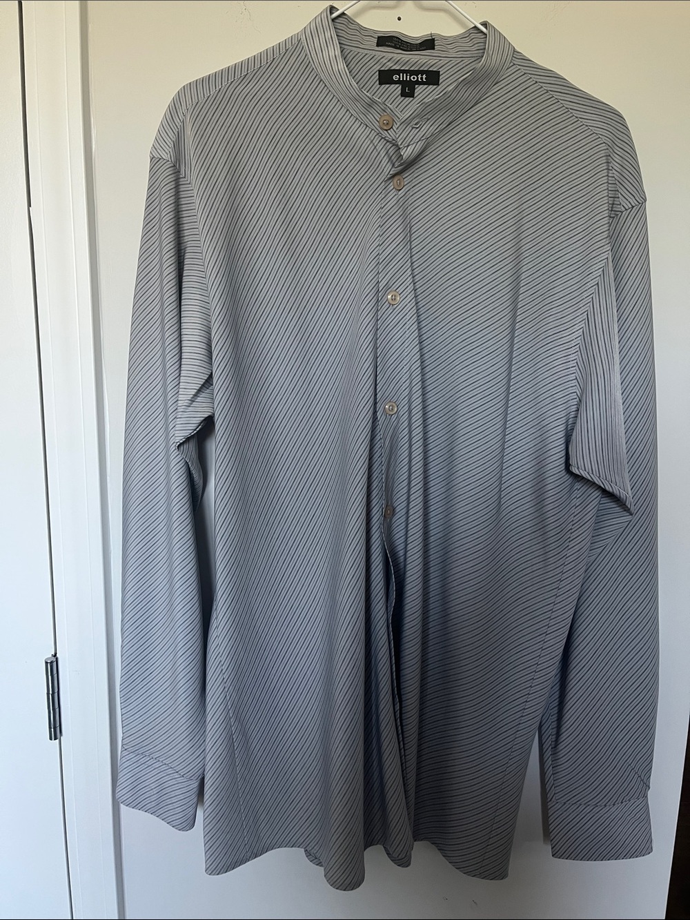 Current/Elliott Light Blue Thin Stripe Mandarin Collar Shirt